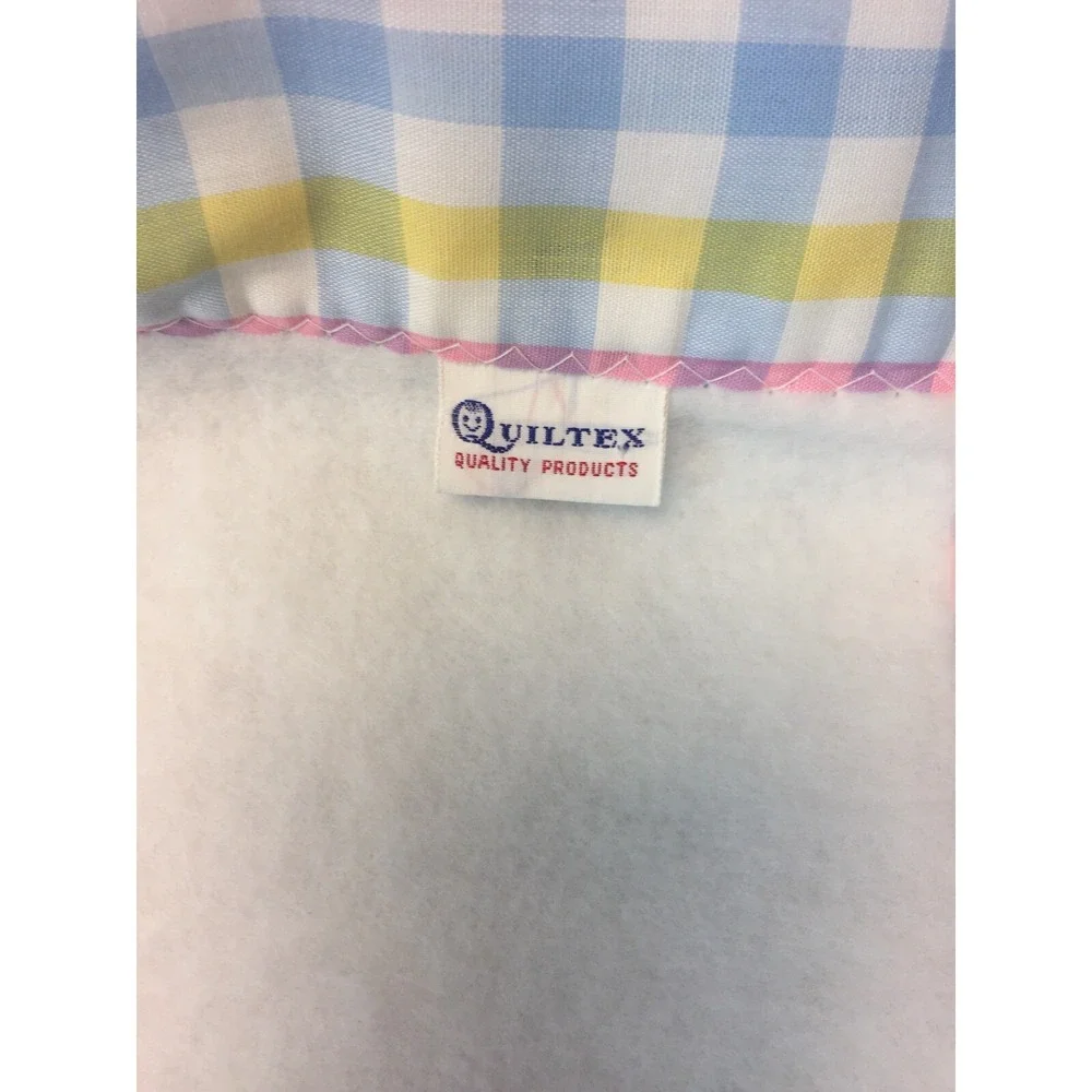 Vintage Quiltex New Baby Blanket Pastel Checked edging Seal Union Made USA